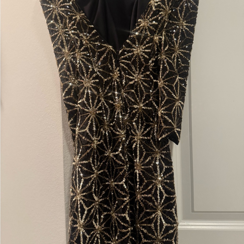 Gianni Bini Black and White Asymmetrical Cocktail Gown